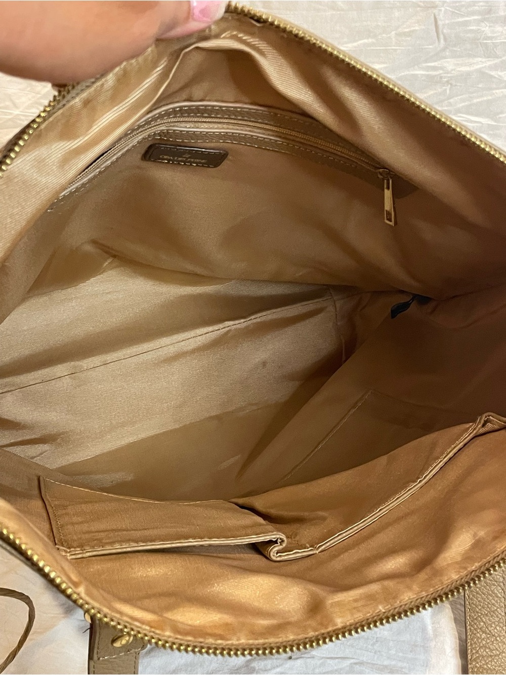 Ora Delphine Genuine Leather Taupe Tote Shoulder Bag Gold Hardware Fall Fashion - Picture 8 of 9